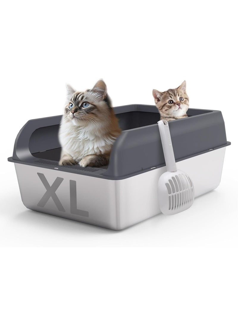 Stainless Steel Cat Litter Box with Lid, XL Extra Large Enclosed Litter Box for Big Cats,Kittens, Easy to Clean, Built-in Scoop (stainless steel) - Image 1
